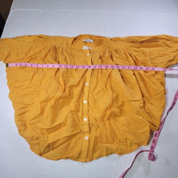 Madewell Women Yellow Shirred Button-Down Cotton Linen Blend Top Size S - Picture 5 of 7